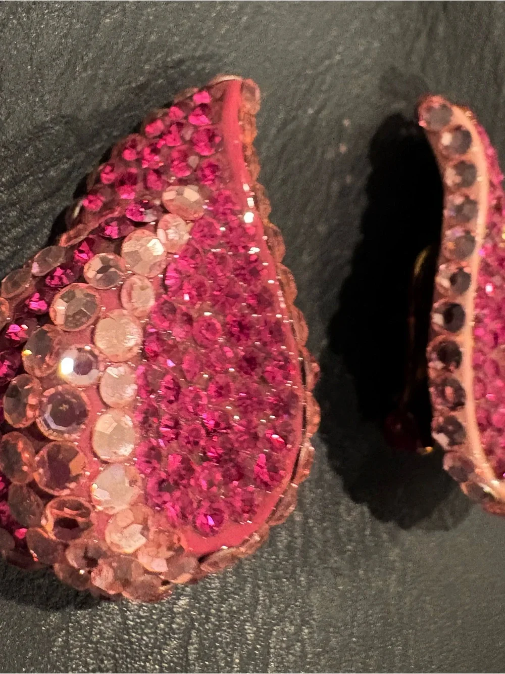 Vintage New Raspberry Bellini Pink Crystal Teardrop Earrings New Clip